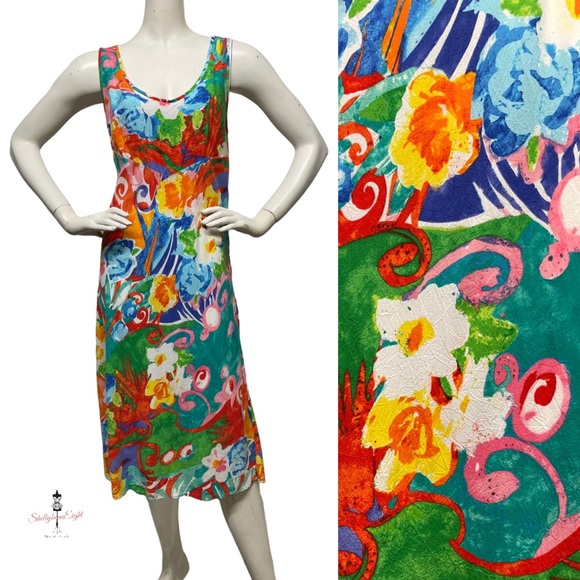 Jams World Dresses & Skirts - JAMS WORLD Vintage 90s Y2K Abstract Floral Midi Tank Dress Funky Art to Wear M